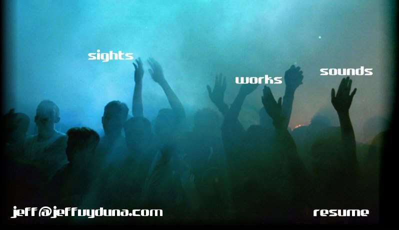 Blue dancer silouettes in a nightclub. Navigate to sights, sounds, works, resume, or email.